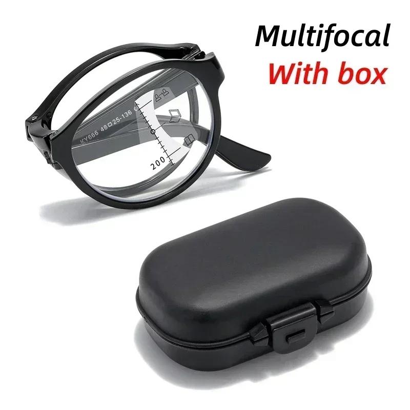 Fashion Women Men's Vintage Folding Multifocal Glasses Trendy New HD Near Far Reading Glasses Anti-blue Presbyopia Eyewear with Box
