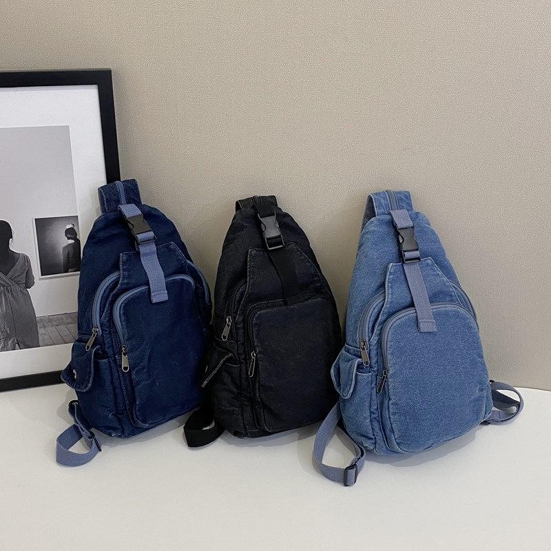Versatile Women's Washed Denim Trendy Crossbody and Shoulder Chest Bag