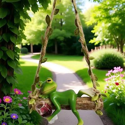Altalena da Giardino Rana Statua Rana in Resina con Vino Rosso/Bevande in Mano per Balcone Giardino Fiore