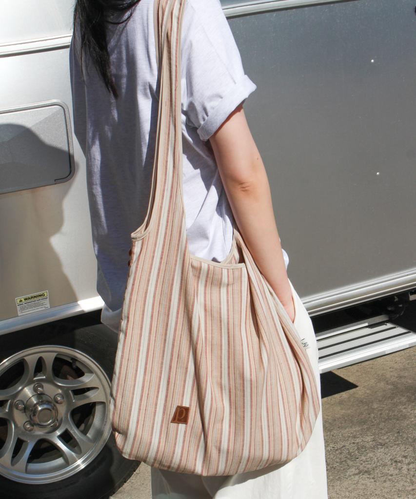 Pmco Striped Button Packable Shoulder Bag (Brown)