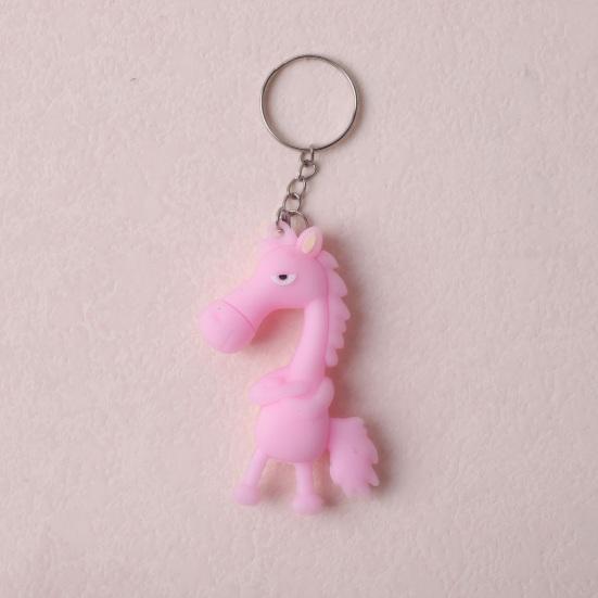 Keychain Pendant 3D Cartoon Horse Design Key Chain with Metal Ring Multifunctional Keychain Gift Accessory