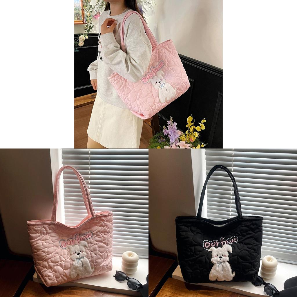 Cute Dog Tote Bag With Embroidered Heart For Daily Commuting And Street Style