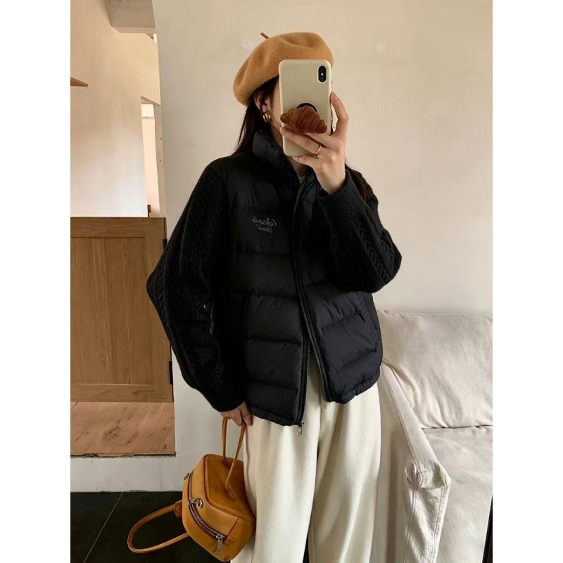 Design sense knitted sleeves splicing cotton clothes women's winter new small light cotton coat women