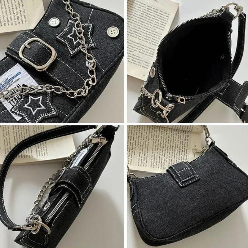 Damen Umhängetaschen Koreanisch Harajuku Goth Stern Mädchen Schwarz Handtasche Fairy Grunge Ästhetik Geldbörse Schulter Handtasche Geldbörsen Baguette Tragetaschen