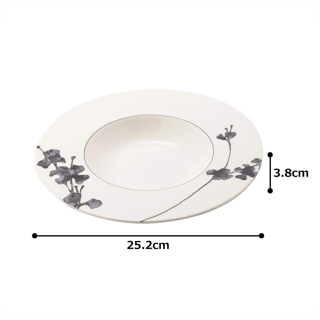 NARUMI Plate, Black Plant Design, 25cm Rim, Soup Plate, Microwave Safe, Made in Japan, 51230-5239