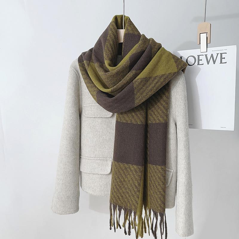 Autumn and winter new imitation cashmere plaid scarf female student simple and versatile couple shawl thickened fringed scarf