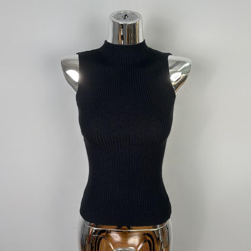 

Korean High-End Slim Knit Vest - Sexy & Elegant Half High Collar Design for Women One Size
