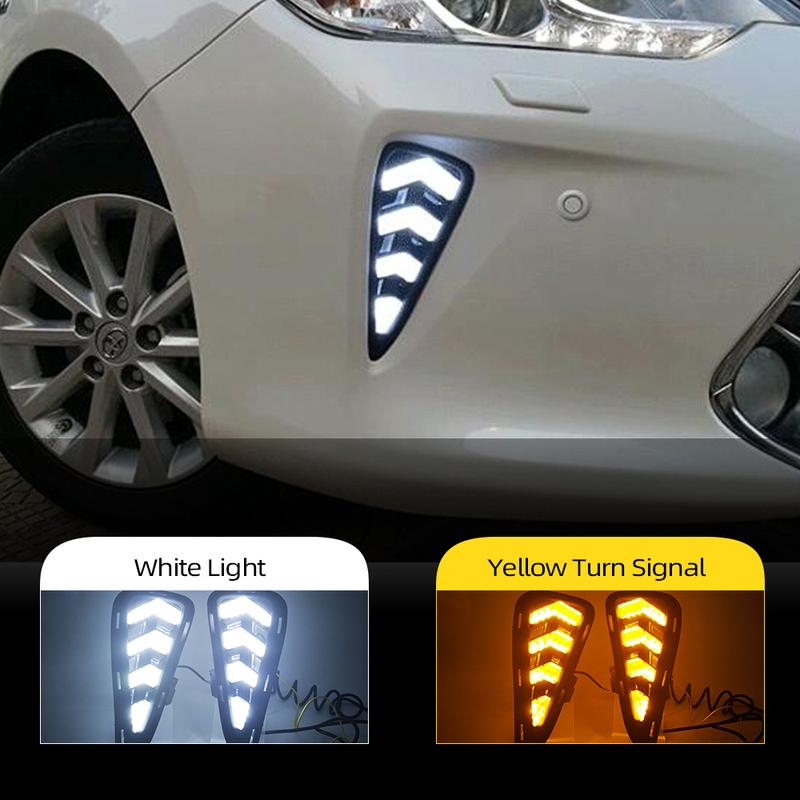 Car LED DRL For Toyota Camry 2015 2016 2017 Daytime Running Light Fog Lamp cover with yellow turn signal