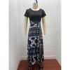 Floral Print Patchwork Short Sleeve Bohemian Dress Women Summer Dress O Neck Big Swing Long Dresses