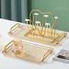 New Gold Handle Rectangular Tray Phnom Penh Multi-function Tea Cup Tray Luxury Style Plastic Storage Tray Home Kitchen Supplies