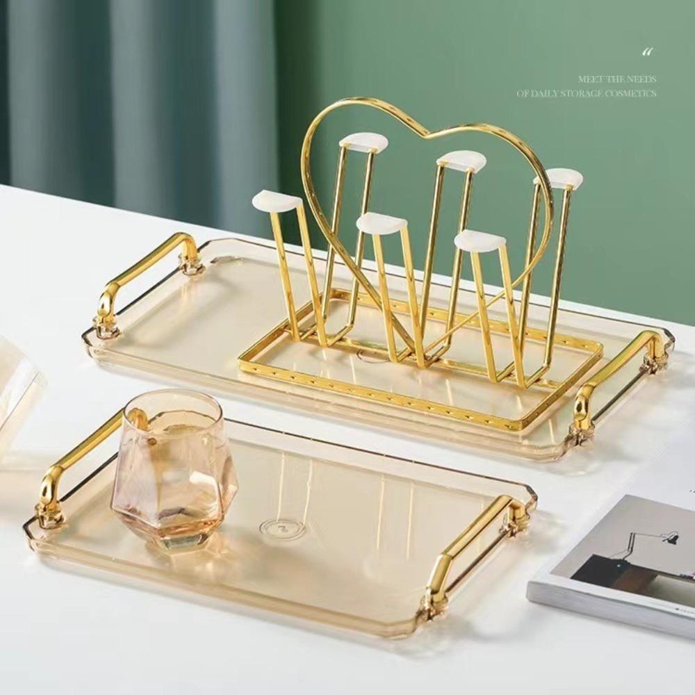 New Gold Handle Rectangular Tray Phnom Penh Multi-function Tea Cup Tray Luxury Style Plastic Storage Tray Home Kitchen Supplies