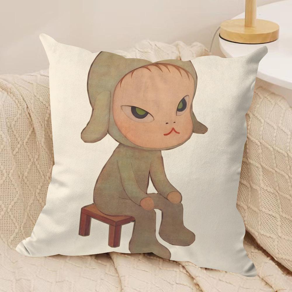 YYoshitomo Nara Art Cushion Cover Soft Plush Fabric DoubleSided Printed Cushion Covers for All Seasons Home Decor