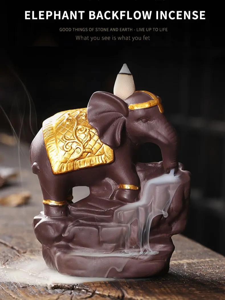 

Золотой слон, фиолетовая глина, водопад, курильница с обратным потоком, керамическая рукодельная подставка, украшение для ароматерапии, домашний декор