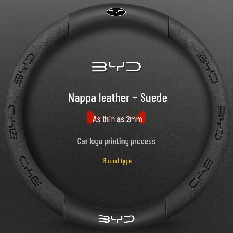 BYD Song PLUS Steering Wheel Cover for Han EV, Tang/Yuan Pro, Dolphin, Seagull, Qin - Genuine Leather
