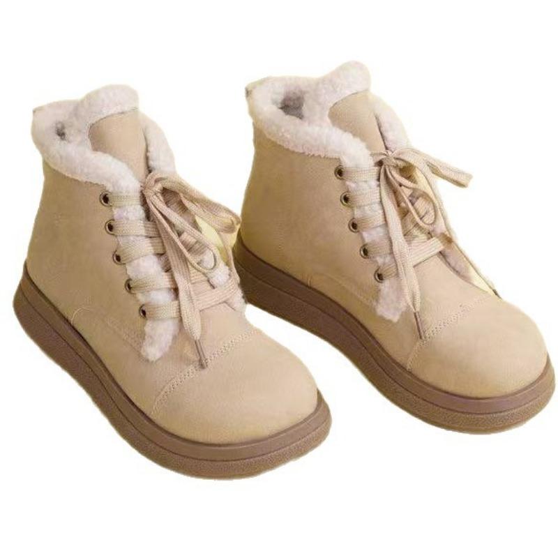 Winter snow boots, velvet warm lace-up waterproof cotton shoes, winter new versatile fashion soft-soled short boots