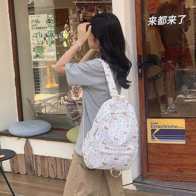 Backpack Girl Floral Backpack Puppy Versatile Junior High School Student College Student Backpack