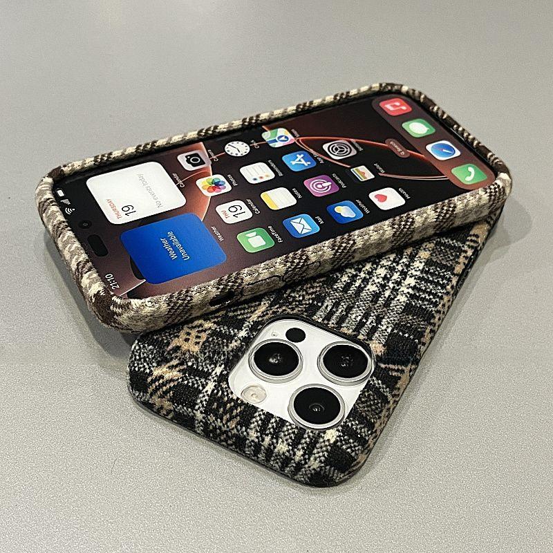 Плед фланелевий чохол для телефону Apple Iphone16promax-Houndstooth Drop-Resistant ПВХ жорсткий фланелевий чохол для телефону Iphone16/15/14/13/Pro/Promax