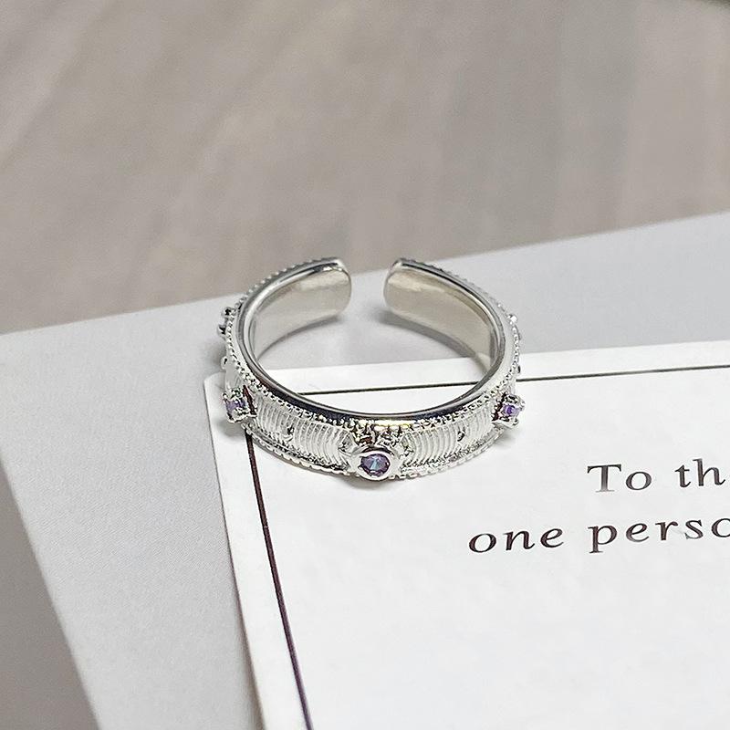 Nine Purple Separation Fire Purple Zircon Color Treasure Opening Ring Niche Design Stacking Wear Light Luxury Advanced Sense Personality Ring Female