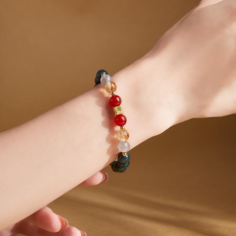 S925 Sterling Silver Yellow Tower Crystal & Red Agate Women's Bracelet – Exquisite High-End Design