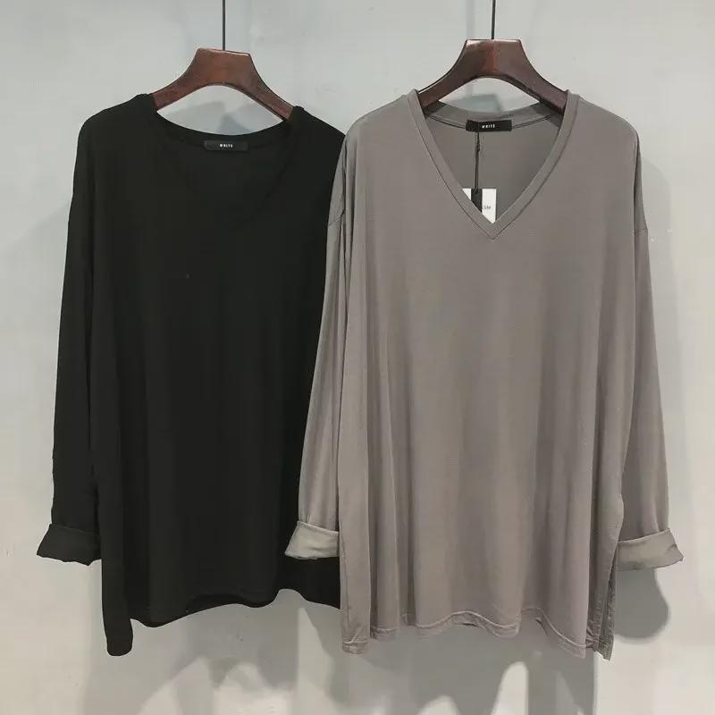 2025 Trendy European Women's V-Neck XL Long-Sleeve T-Shirt, Spring/Autumn, Loose Fit, Belly-Covering, Up To 300 Lbs