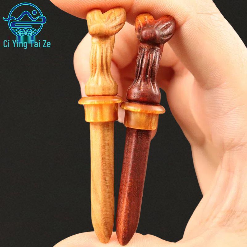 Dragon Head Peach Wood Gourd Stopper: DIY Sword-Inspired Wenwan Accessory