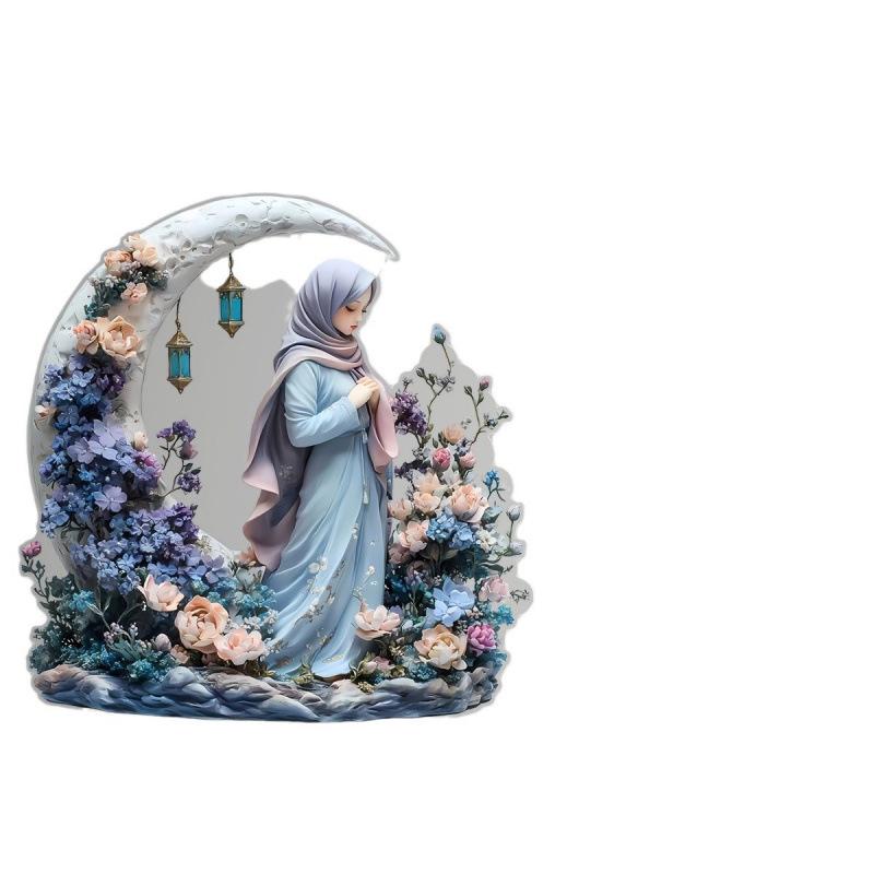 High-Quality Acrylic Crescent Moon Lady Statue - Valentine's Day Floral Desktop Ornament