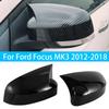 For Ford Focus MK3 2012-2018 Rearview Side Mirror Cover Wing Cap Ox Horn Exterior Door Rear View Case Trim Carbon Fiber Black