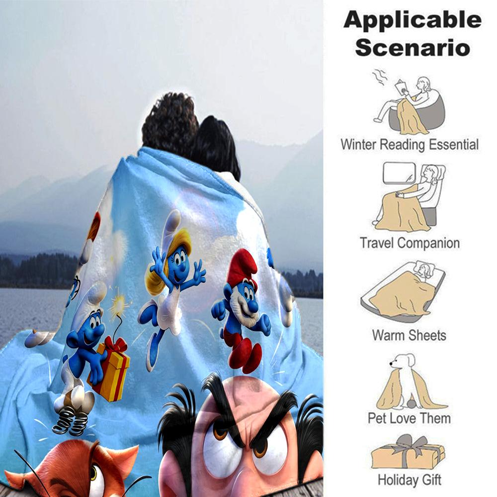 Smurf Adventure Skyward Flannel Blanket Super Soft Warm Cozy Blanket For Sofa Bed Office Travel Allseason Home Decor Gift