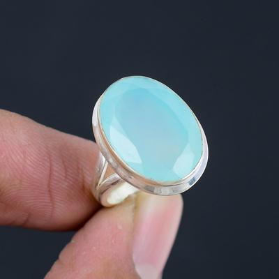 Faceted Natural Chalcedony Gemstone Solid 925 Sterling Silver Statement Ring Handmade Spilt Shank Ring Jewelry Gift For Women & Girls