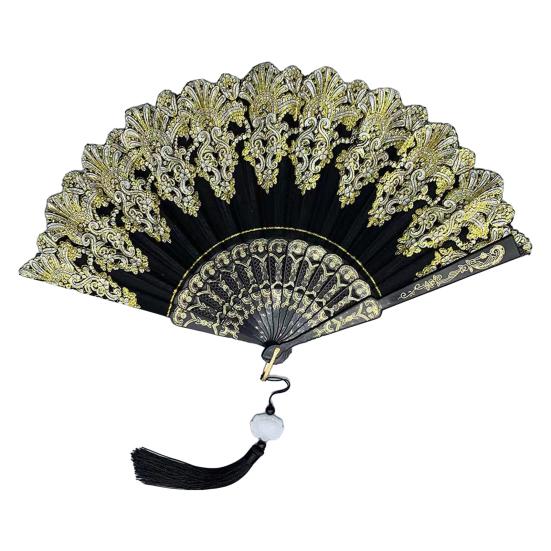 Retro Style Fan Wing Chun Dance Fan 45cm Unfolding Width Fan with Weighted Tassels Stable Rotation Stage Performance Fan