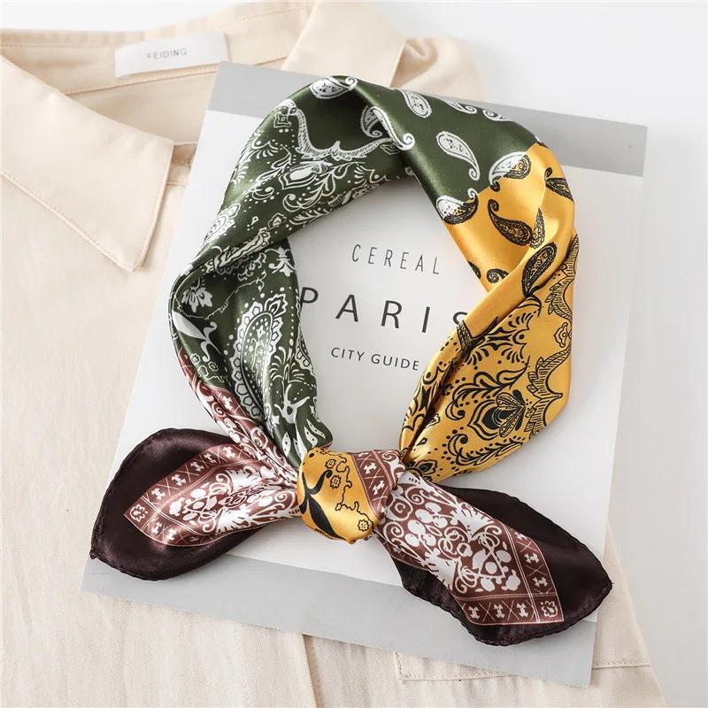 Luxury Floral Print Silk Square Scarf Women Soft Satin Kerchief Hairband Neckerchief Head Hijab Lady Headband Foulard Bag Ribbon