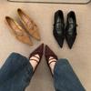 French Suede Pointed Cat Heel Light Mouth Single Shoes Women's Black Commuter Work Shoes Four Seasons Low Heel Mary Jane Shoes