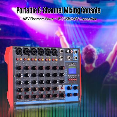 AG8 Taşınabilir 8 Kanal Karıştırma Konsolu Dijital Ses Mikseri +48V Fantom Gücü BT/USB/MP3'ü destekler