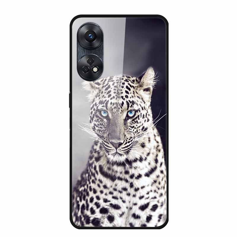For Oppo Reno8 T 4G Case Luxury Tempered Glass Back Cover Hard Case For Reno8 T 4G 6.43" Capa Funda Animal Vividly Coque Wolf