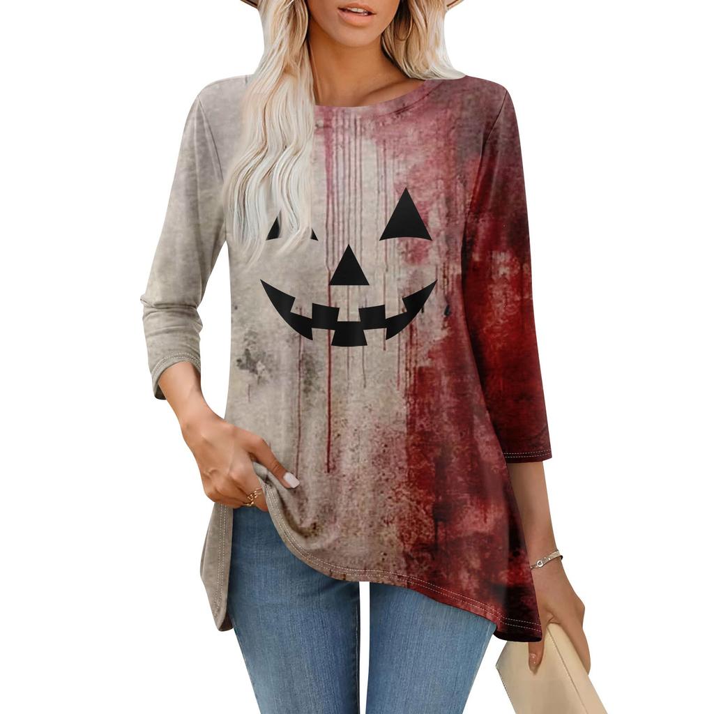 Tunic Tops For Women Loose Fit Prints Tops 3/4 Length Sleeve Womens Tops With Asymmetrical Hem