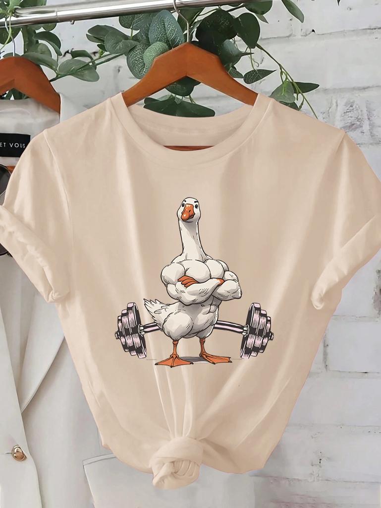 Womens Casual Graphic TShirt Funny Muscular Duck Lifting Weights Design Summer Short Sleeved Harajuku Streetwear Tops Tees