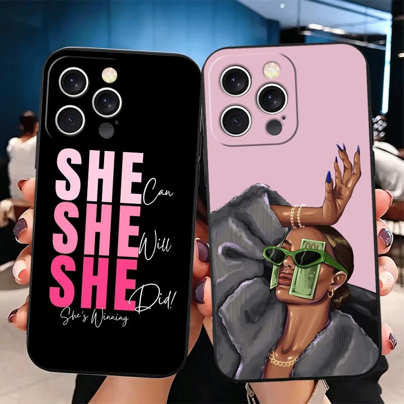 Girl Boss Lady Pink Soft Phone Case for iPhone 16 16E 17 Air 15 Pro Max 14 Plus 13 Mini 11 12 7 Black Cover Back Shell