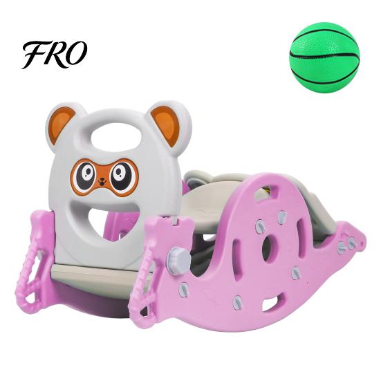 Combination Slide 4-in-1 Kids Rocking Toy, Portable for Children, Horse Long with Basketball Hoop, Convertible Freestanding Age 1-6 Boys And
