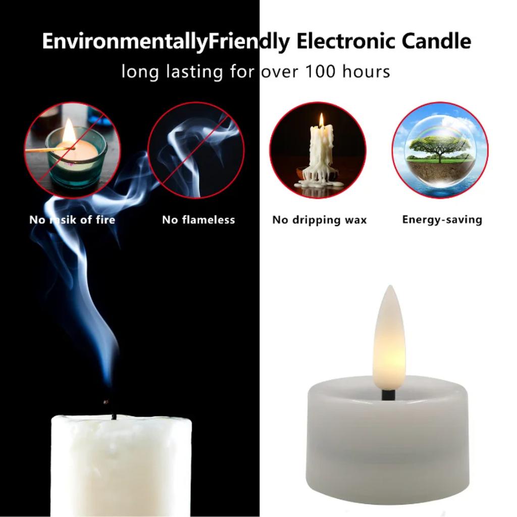 New 6pcs Beautiful Romantic Flameless Flickering LED Tea Lights, Battery Powered Fake Candles for Wedding, Birthday Party Decora