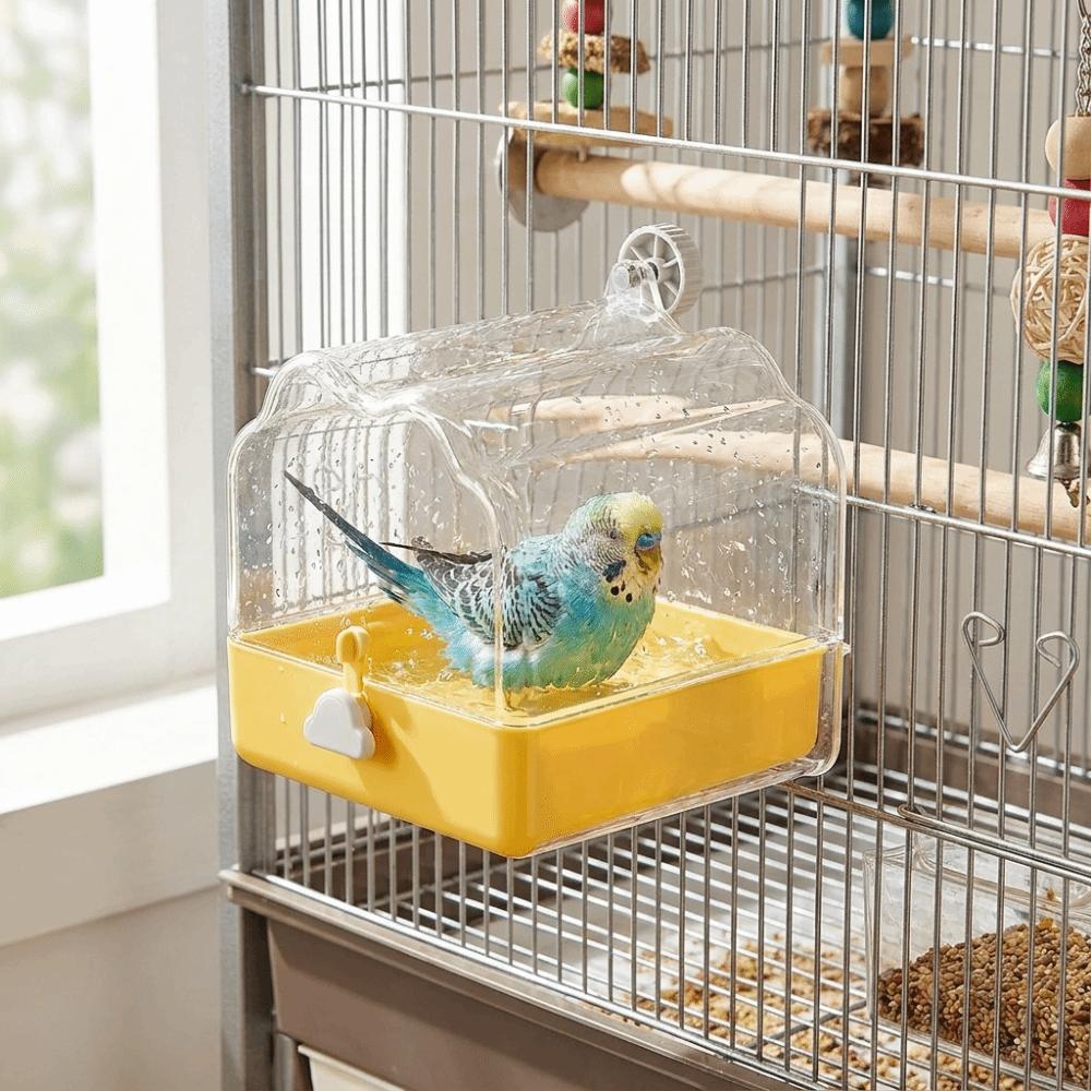 Large Capacity Bird Birdbath Feeder Transparent Splash Proof Parrot External Feeding Basin Hanging Drawer Design Bird Bath Cage