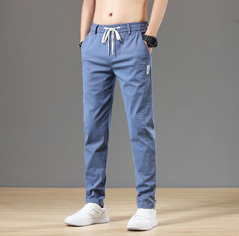 Summer Men's Classic Cotton Solid Color Fashion Business Casual Pants Elastic Waist Korean Fashion Men Clothing