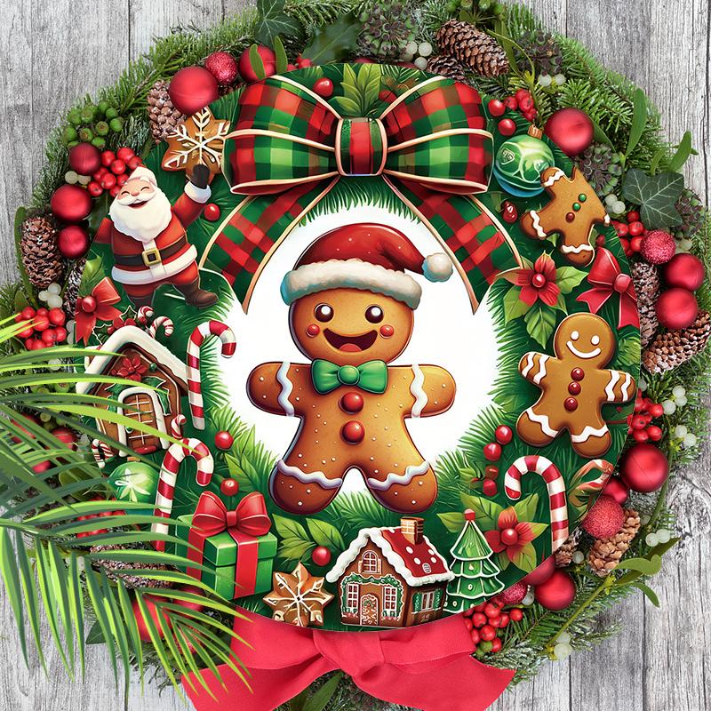 Wooden Christmas Sign with Gingerbread Man Pattern - Buffalo Plaid Navidad Ornament for Front Door Wall Hanging Decor - Ideal Christmas Ornament