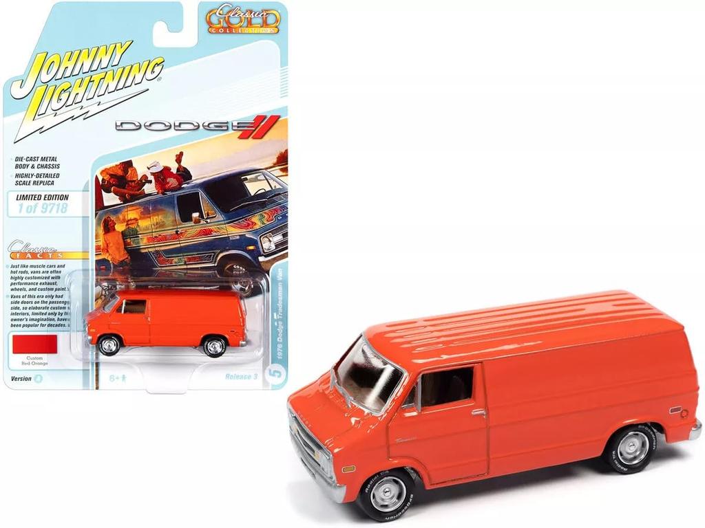 Johnny Lightning Scale Dodge Tradesman Van 1976 Orange Diecast Model Car 1/64 [Used]