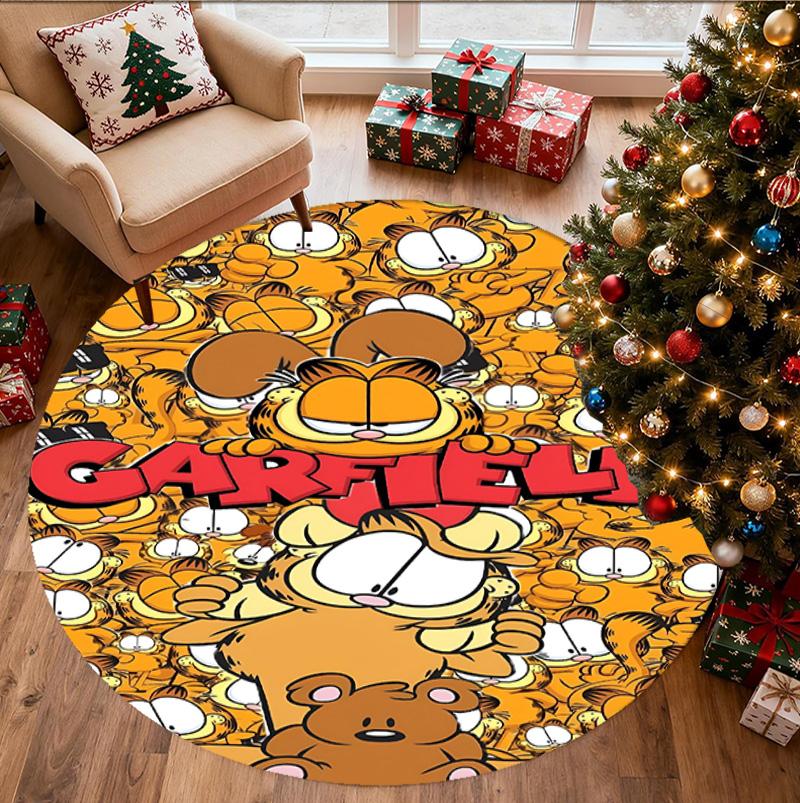 Garfield Pattern Round Rug, Indoor/Outdoor Mat, for Picnic, Gameroom, Bedroom, Office, Living Room, Home Decor Carpet, Birthday Gift