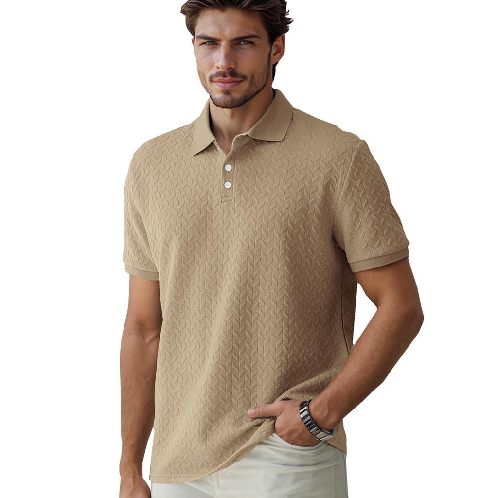Polo Shirt Solid Color Jacquard Short Sleeved Casual Slim Fit Lapel Shirt for Men