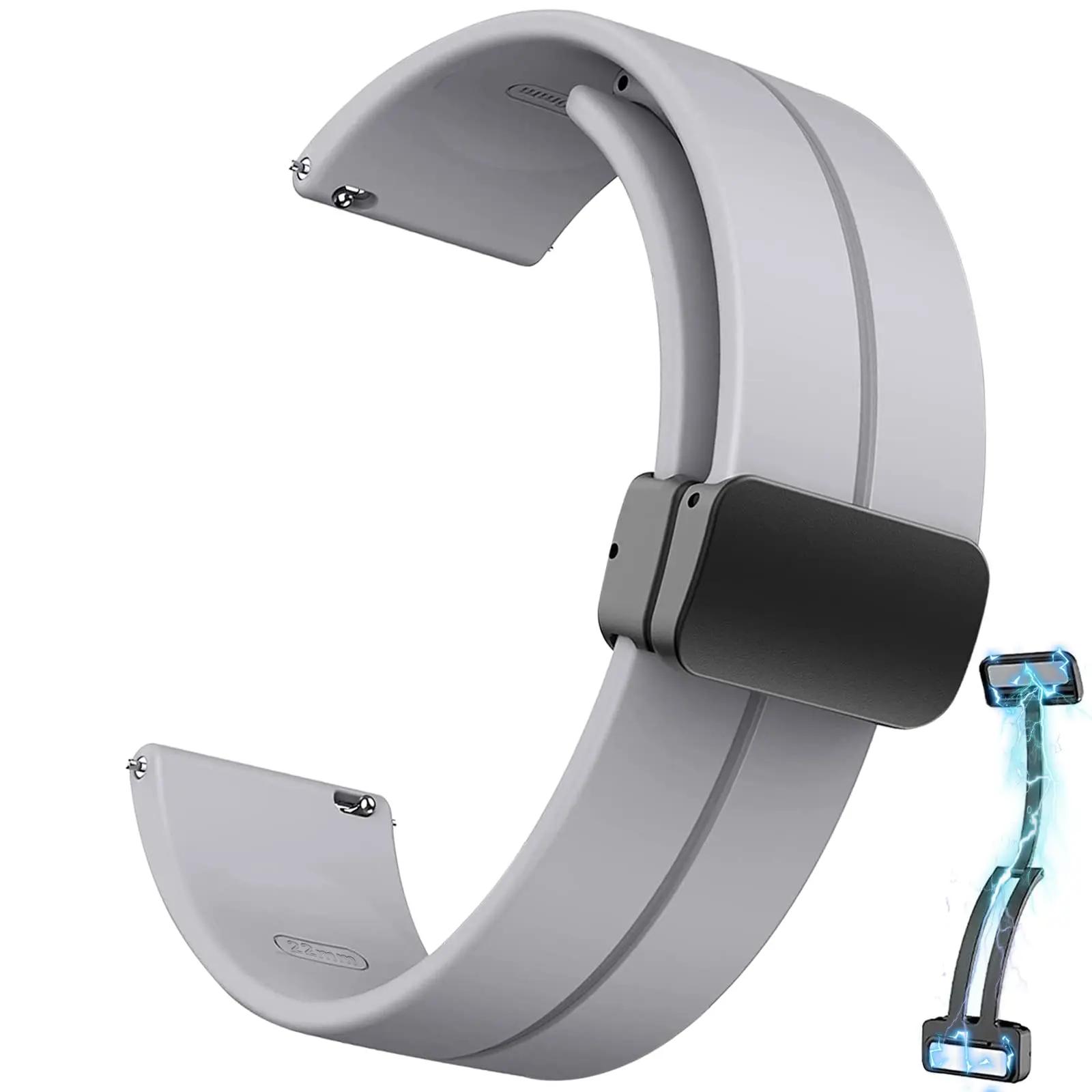 

20 22мм ремешок для Samsung Galaxy watch 7/6/4/5 pro/classic/gear s3/active 2 спортивный силиконовый с магнитной застежкой ремешок Huawei GT 4 3 2e 20mm Universal серый