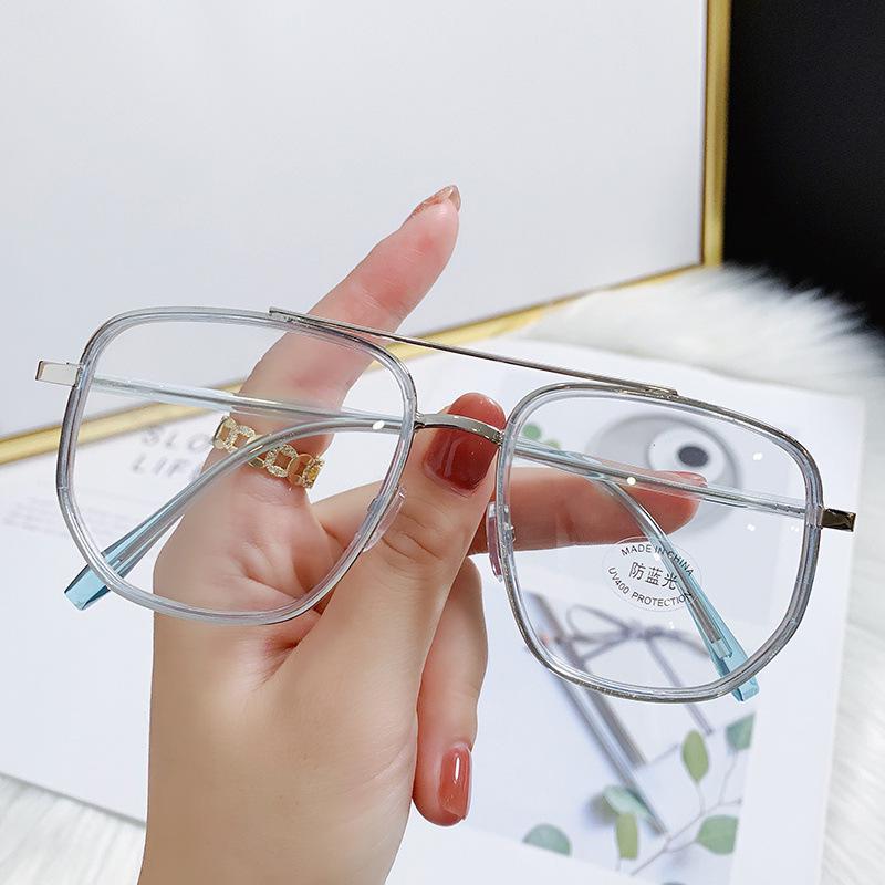Unisex Double-Bridge Trendy Anti-Blue Light Glasses for Students, Prescription-Compatible