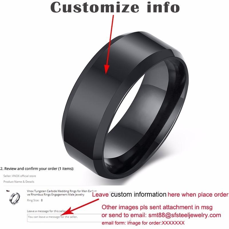 Vnox Customize Name Rings for Men Women Glossy Black Stainless Steel Classic Wedding Band Casual Basic Alliance Personalize Gift