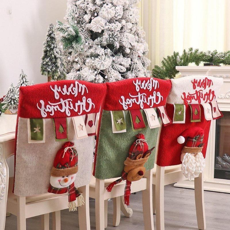 

Рождественский стул, спинка, удобный 3D чехол, Санта-праздничный декор, чехлы для обеденных стульев, Рождественское украшение Elk deer