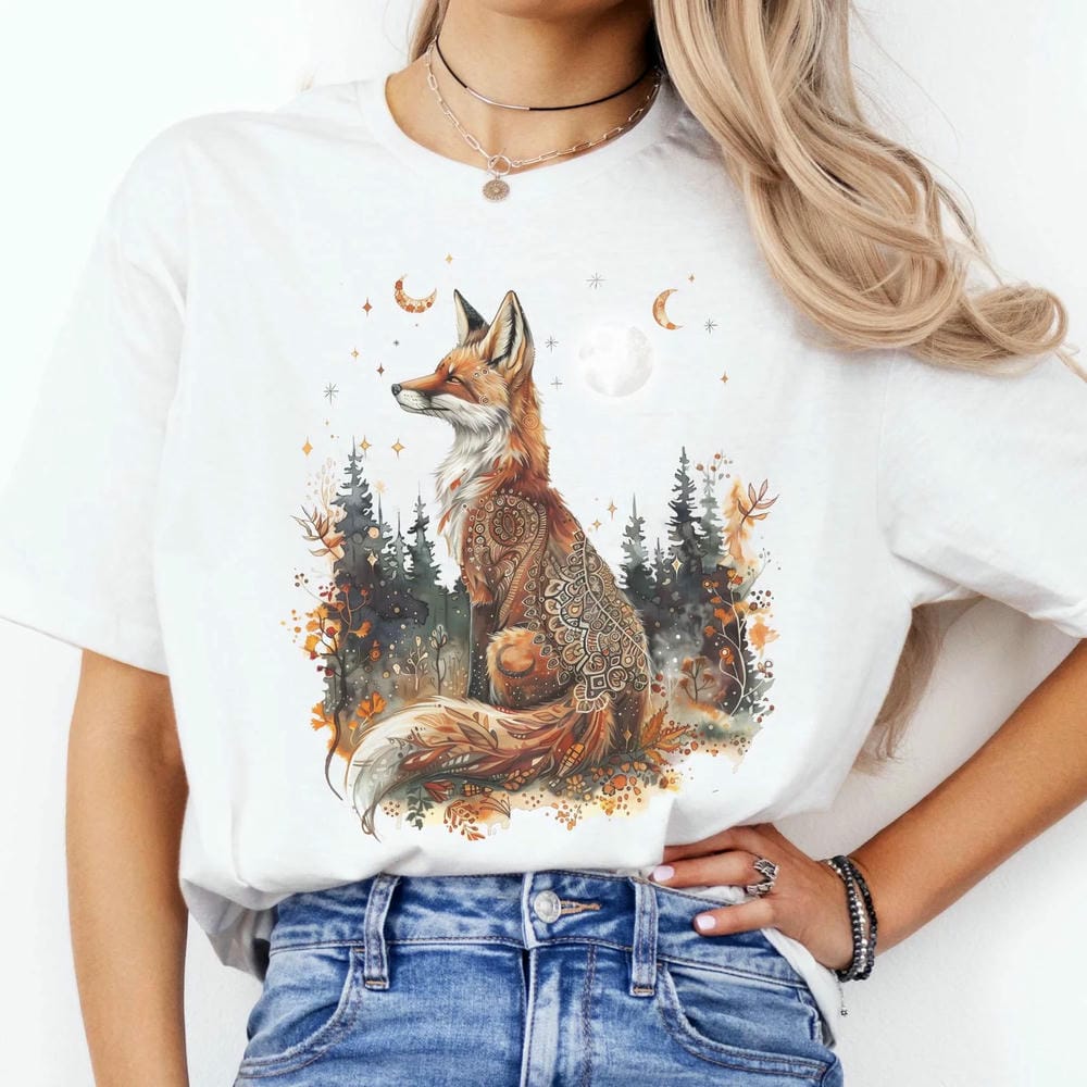 Autumn Fox TShirt Cozy Cottagecore Animal Tee Dark Acedemia Comfort Short Sleeve Casual Unisex Shirt Crewneck Y2K Streetwear